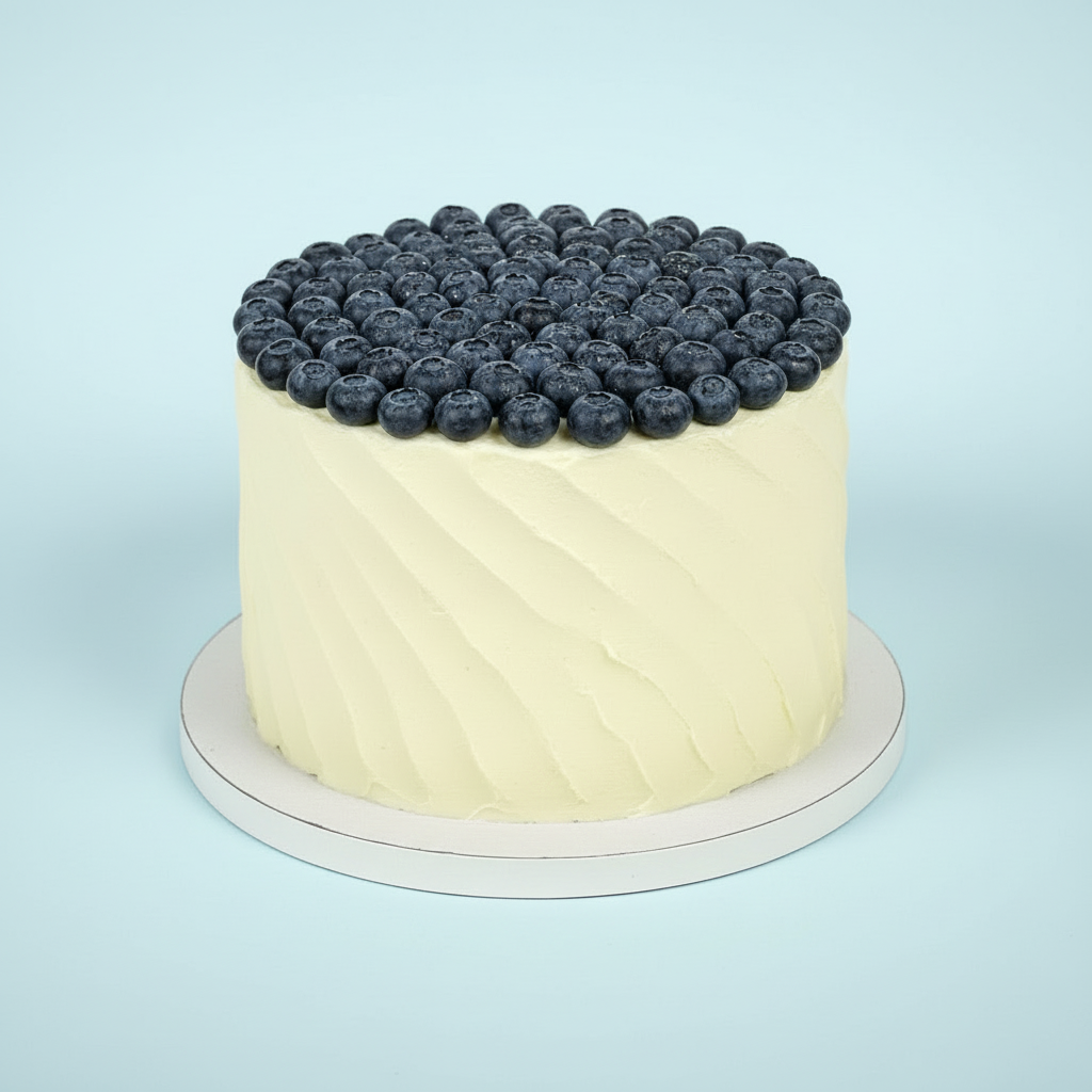 Vanilla sponge with cream cheese buttercream, blueberry jelly, and toasted almond filling.