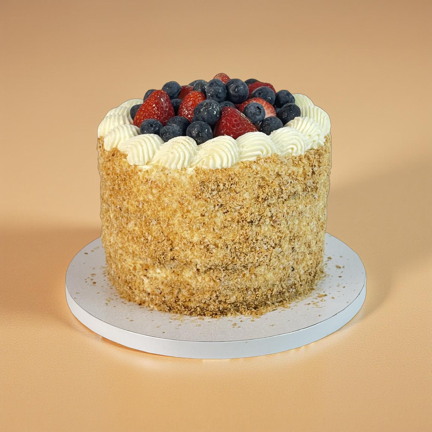 Delicate layers of crisp, buttery puff pastry embrace a smooth, tangy lemon custard andvibrant berry coulis,, gently sweetened with monk fruit for a refined, no added sugar indulgence. Finished with a generous topping of fresh, vibrant berries, this dessert offers a beautiful balance of zesty citrus, light sweetness, and crisp texture.